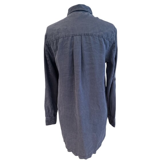 Womens Button-Down Collared Tunic Dress Dark Blue Long Sleeve Casual 100% Linen - Picture 5 of 10